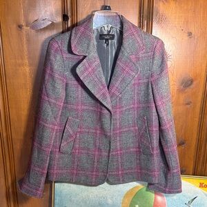 Vintage Talbots Gray and Pink Wool Blend Plaid Blazer